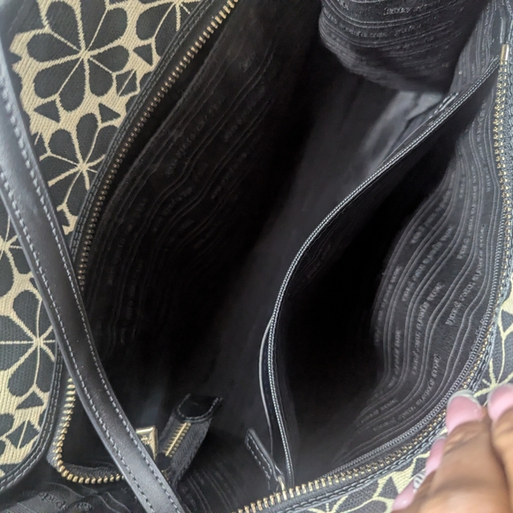 Kate Spade Black and Cream Floral Tote with Red Stripe - Picture 3 of 3